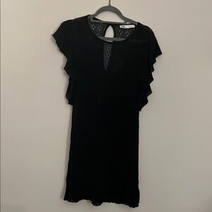 Zara Black V-Neck Sheath Mini Dress with Flutter Sleeves Final Sale No Returns